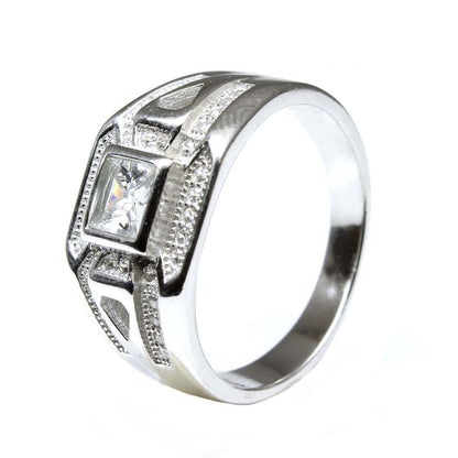 Solid 925 Sterling Silver Men's Ring  Platinum Finish