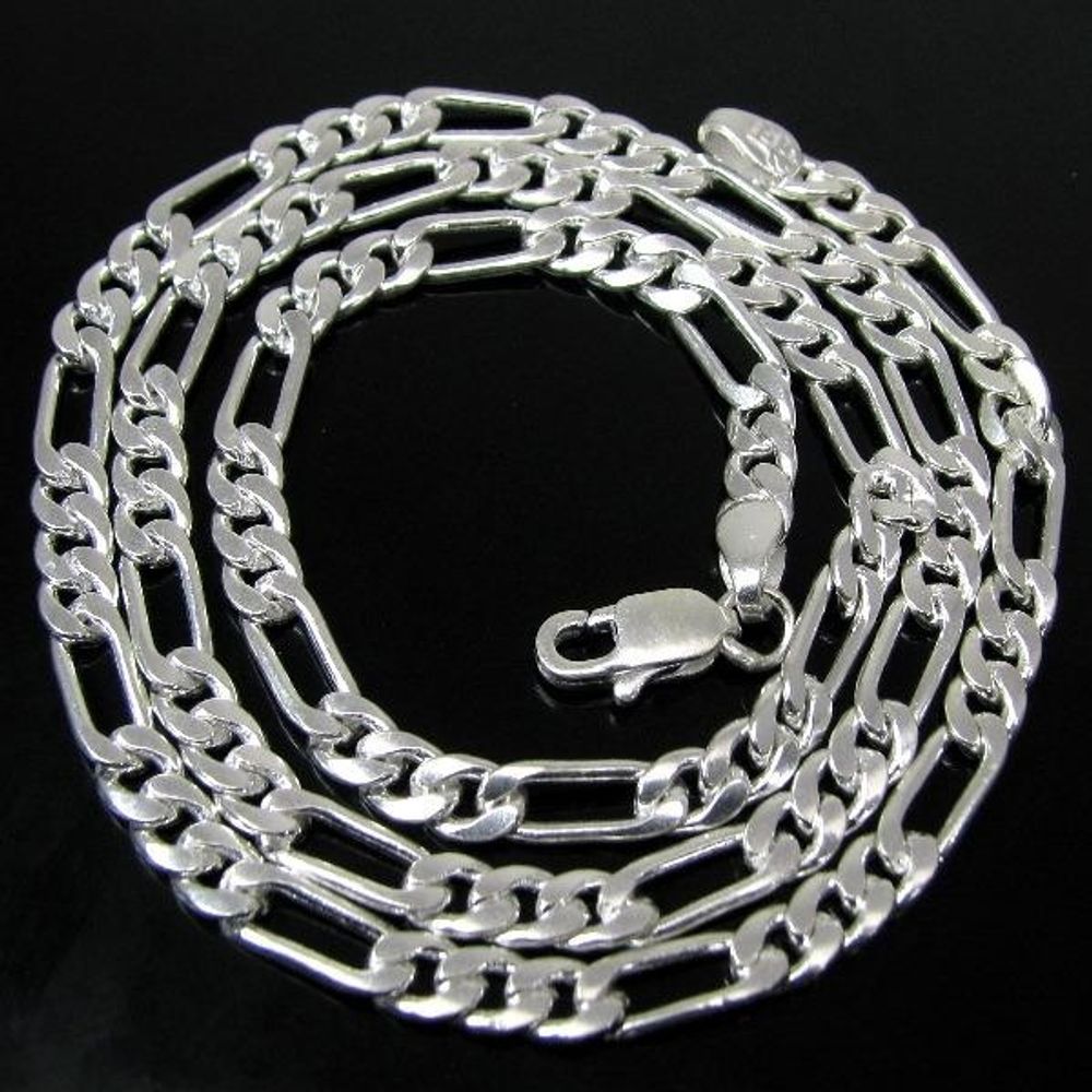 Real Solid Silver Figaro Link Design Chain 20 Inches