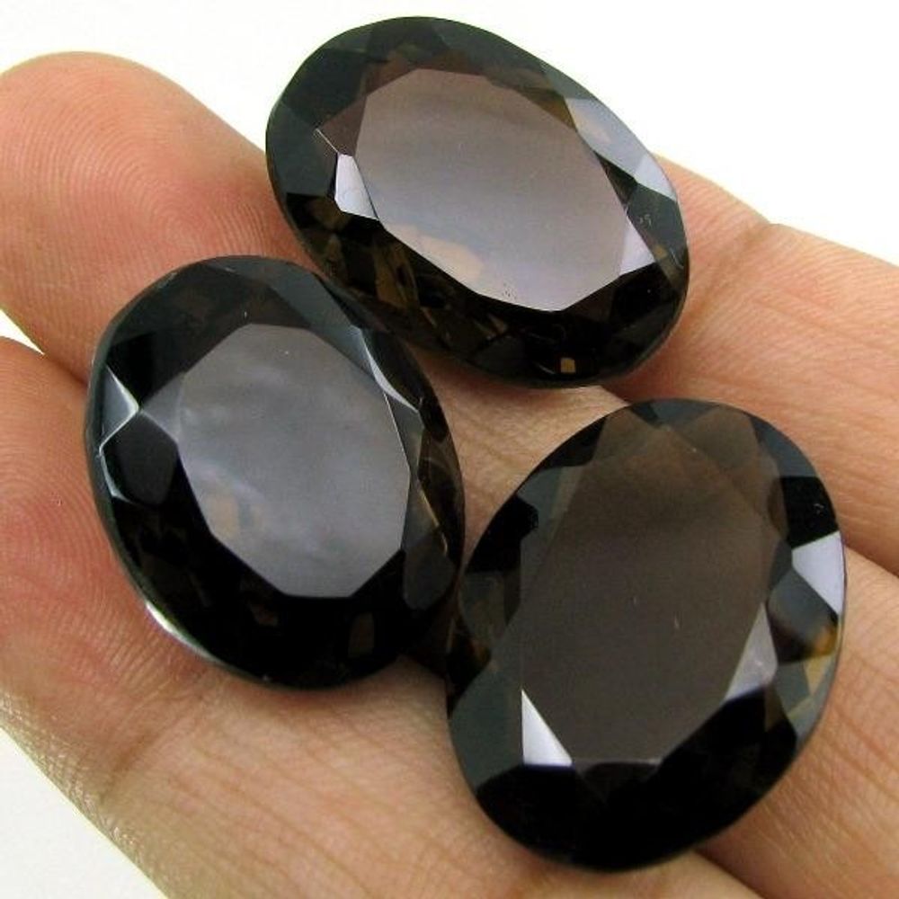 57.2Ct 3pc Wholesale Lot Natural Oval Faceted SMOKY QUARTZ Rock Crystal