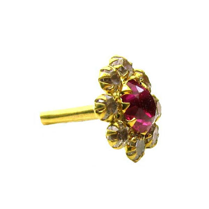 14k Yellow Gold Lovely Pink CZ Body Piercing Nose stud Pin