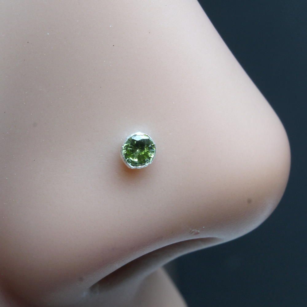 Green color stone silver Nose pin