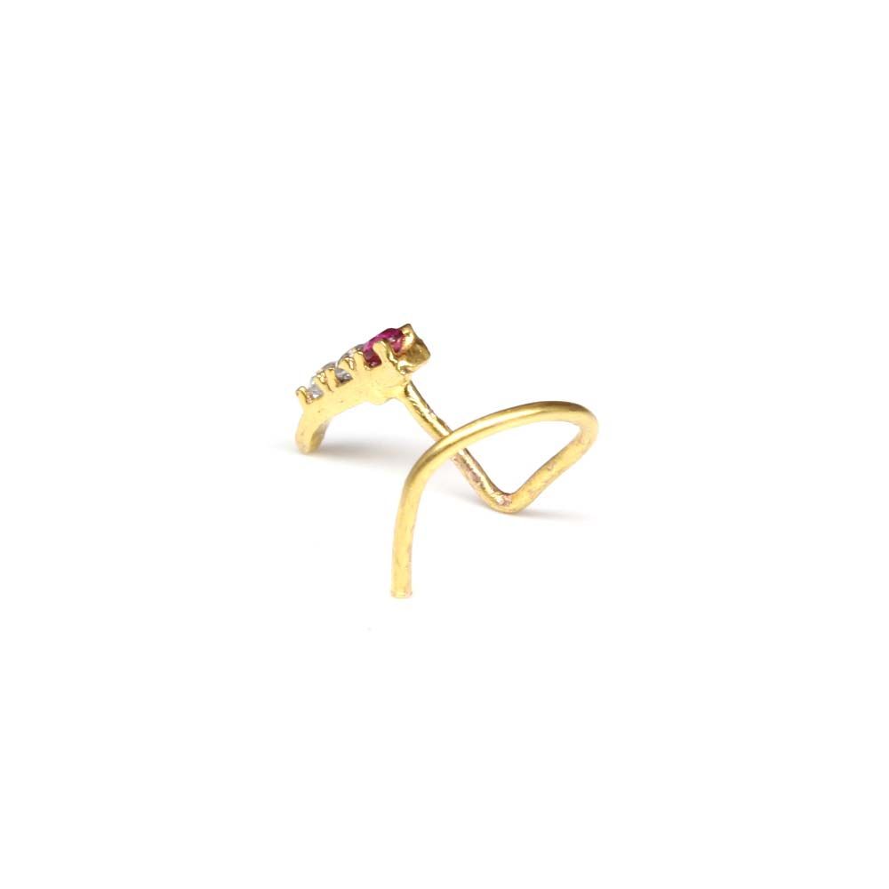 22g Gold Plated CZ Corkscrew Nose Stud