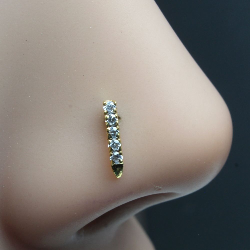 22G Gold Plated Cz Corkscrew Nose Stud – Karizma Jewels