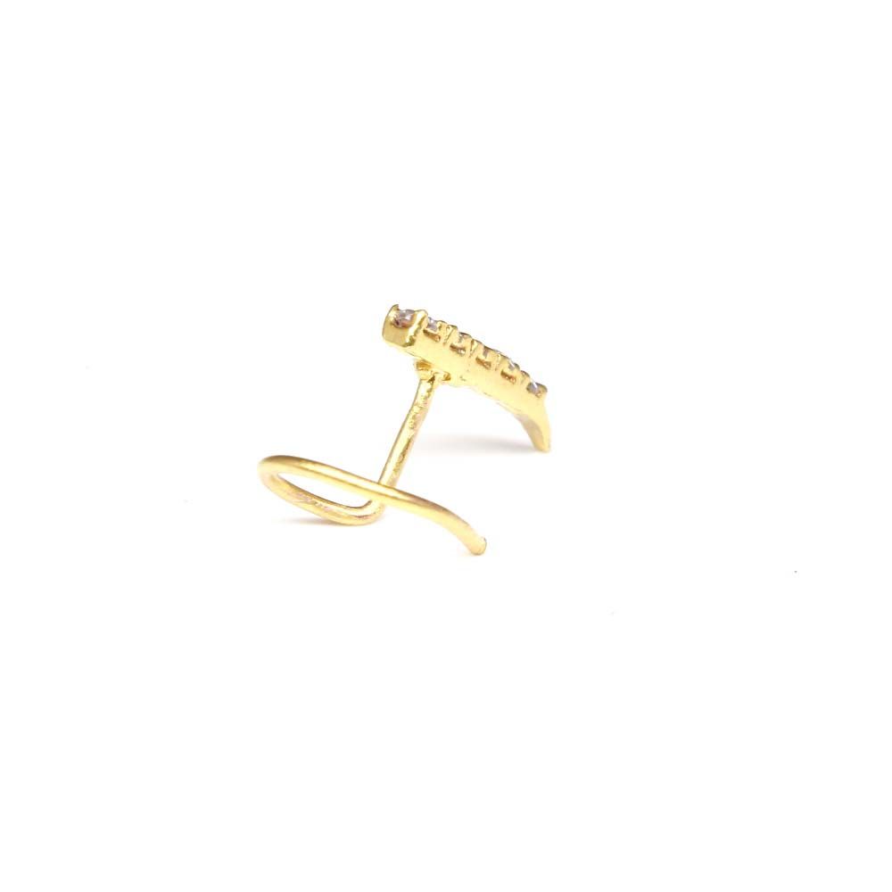 22g Gold Plated CZ Corkscrew Nose Stud