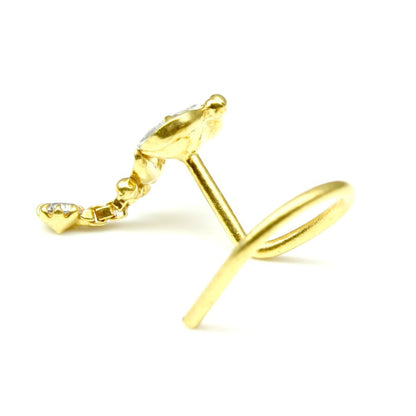 22K Gold filled CZ 22g Corkscrew Nose Stud