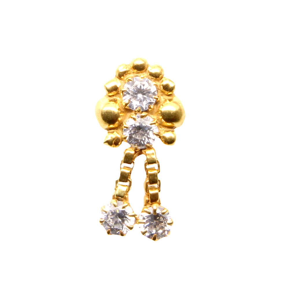 22K Gold filled CZ 22g Corkscrew Nose Stud