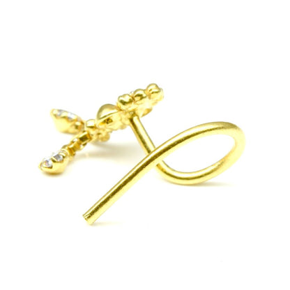 22K Gold filled CZ 22g Corkscrew Nose Stud