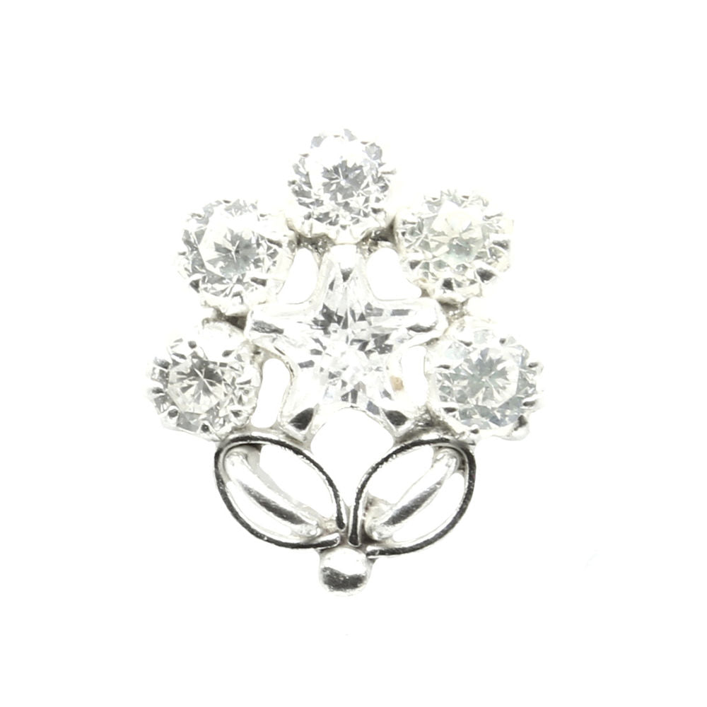 Star Floral Ethnic  925 Sterling Silver White CZ  Nose ring Push Pin