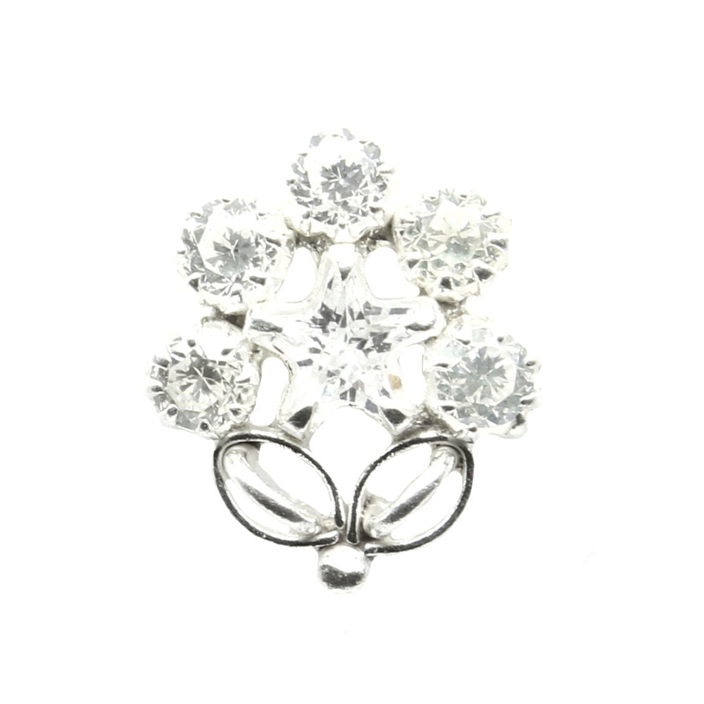 925 Sterling Silver Floral Nose Pin with white stones