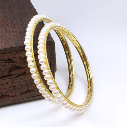 Gold plated Bangles Real Pearl beads – Karizma Jewels