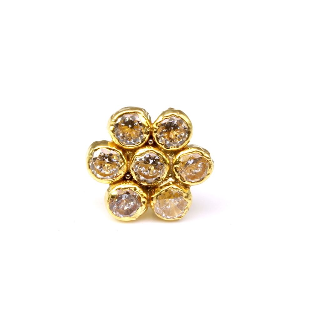 Real Gold Floral Nose stud 14K White CZ piercing nose ring 