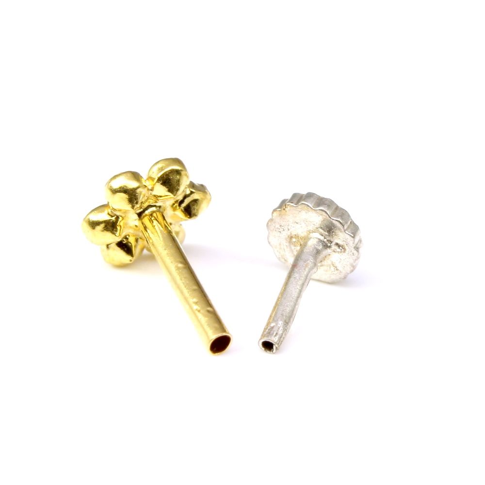 14K White CZ piercing nose ring Push Pin