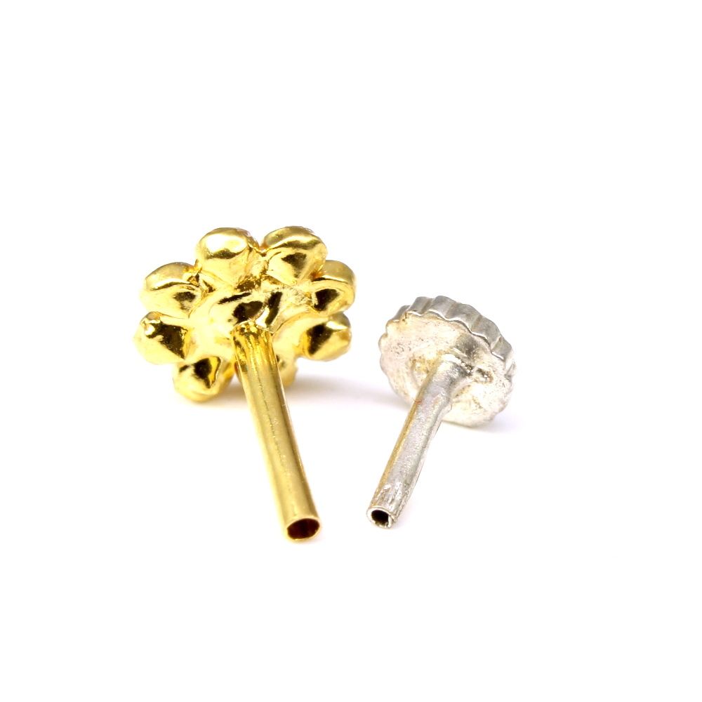  14K White CZ piercing nose ring Push Pin