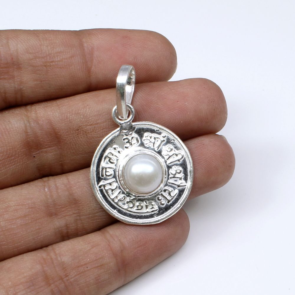 Real Pearl Natural Gemstone pure silver pendant