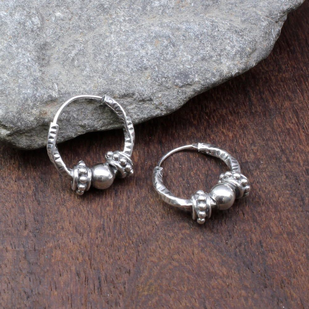 Pure Silver Hoops Bali Earrings