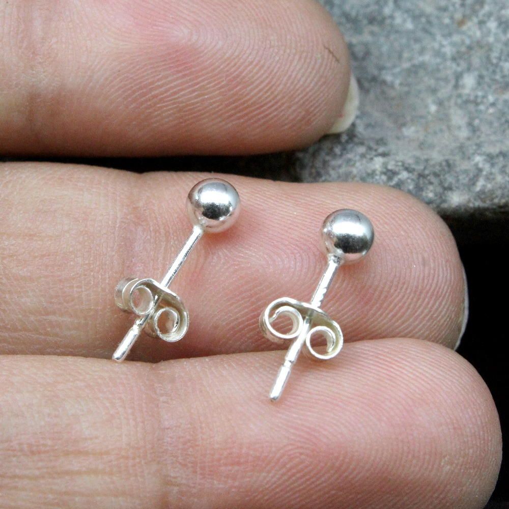 Silver Little Ball Stud Earrings