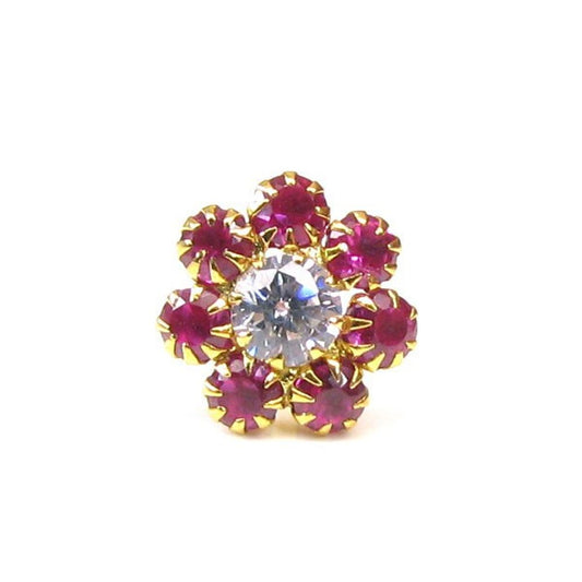 Classic-Pink&White-CZ-Body-Piercing-Nose-stud-Pin-Solid-Real-14k-Yellow-Gold