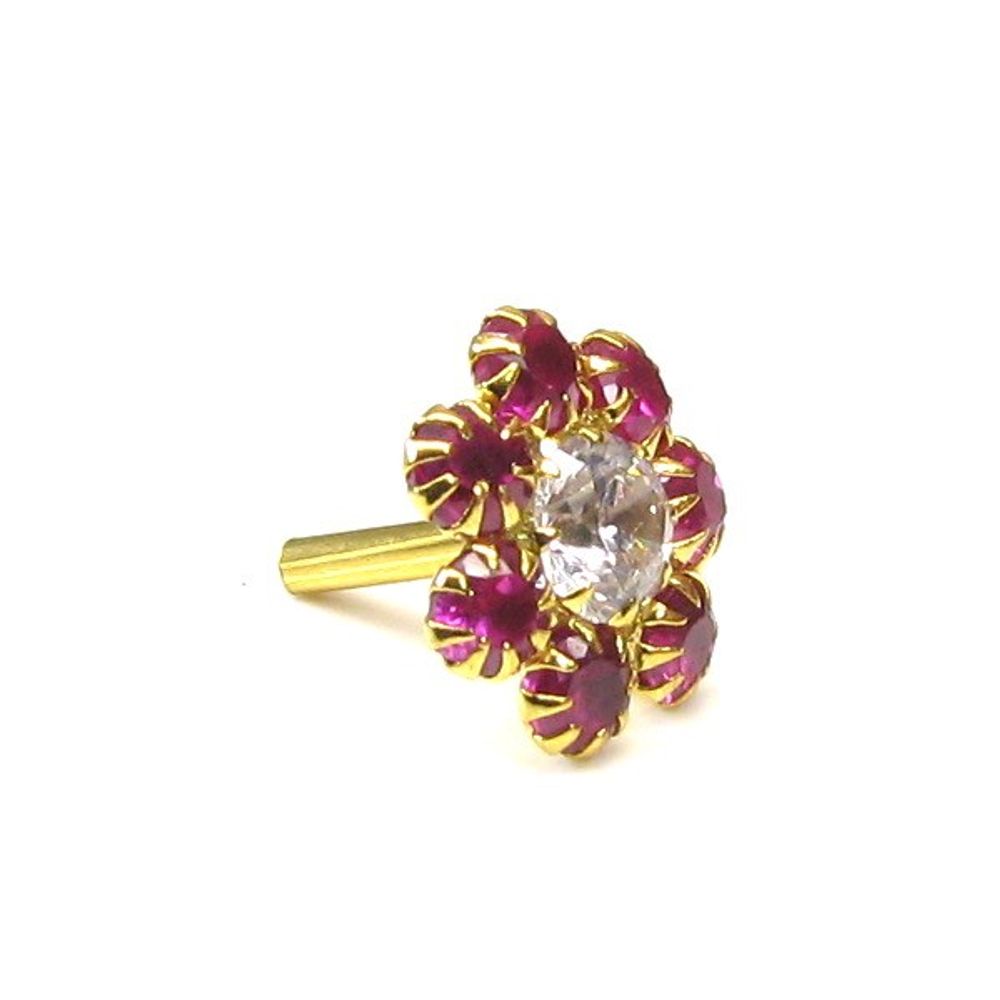 Real 14k Yellow Gold Pink Nose Stud