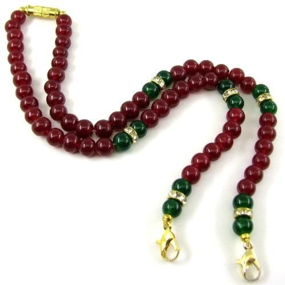 Fashion-Red-Green-Cab-Beads-Single-Strand-Tassel-2pc-Wholesale-Lot-17"