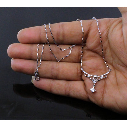 925 Sterling Silver Chain Necklace CZ Platinum Tone