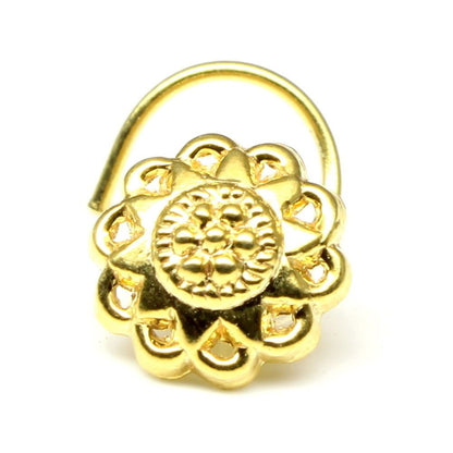 Flower Gold plated corkscrew piercing ring l shape