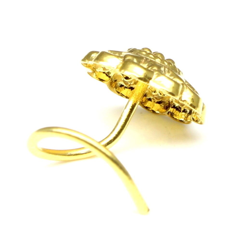 Flower Gold plated corkscrew piercing ring l shape