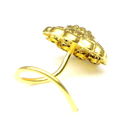 Flower Gold plated corkscrew piercing ring l shape