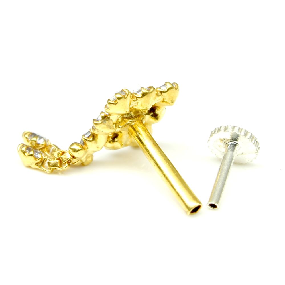 22K Gold filled CZ 18g Push Pin Nose Stud