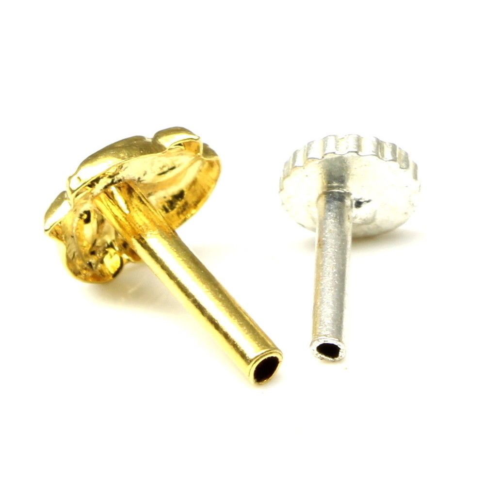 Nose Stud Gold plated Push Pin 18g