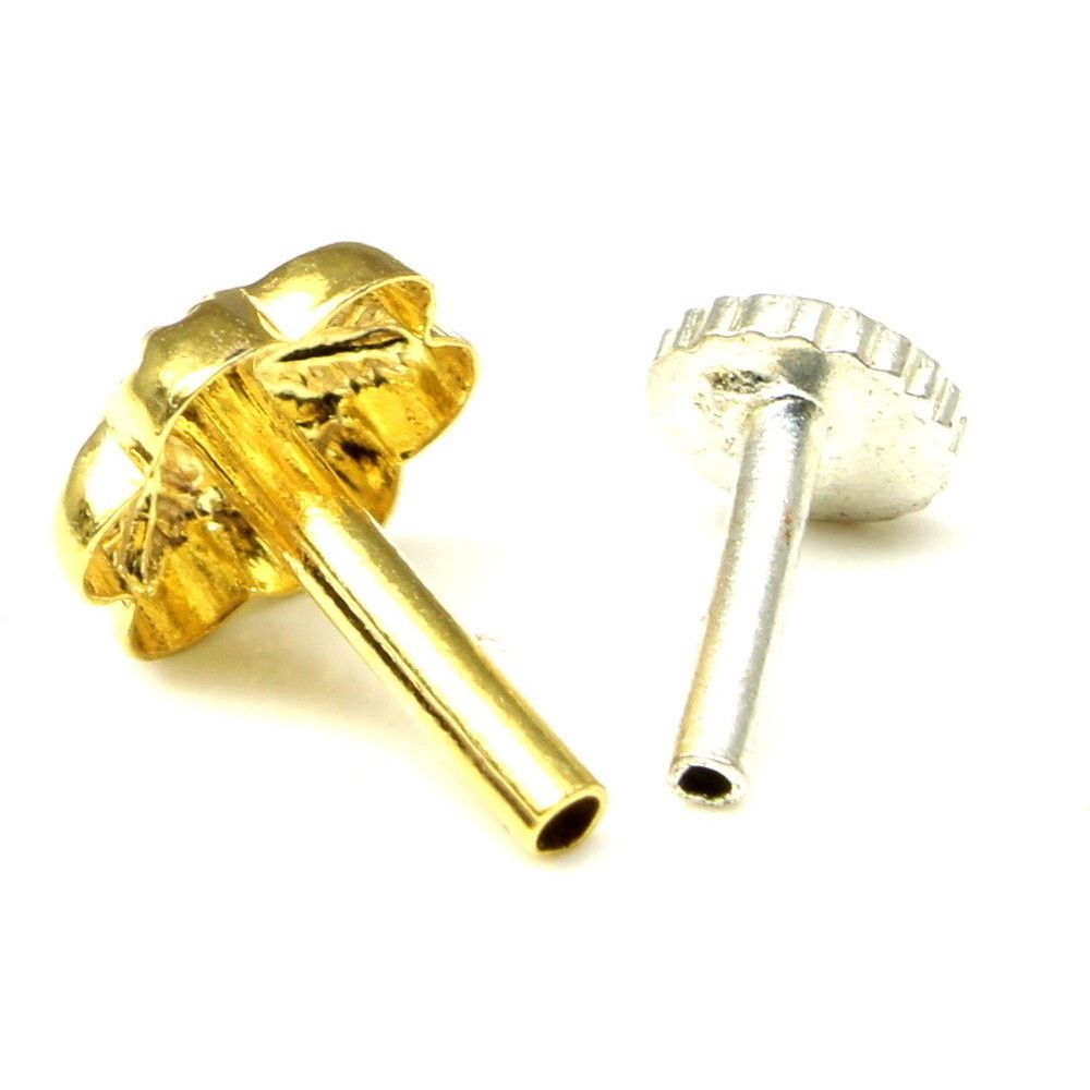 Flower Gold plated nose ring Push Pin nase stud 18g