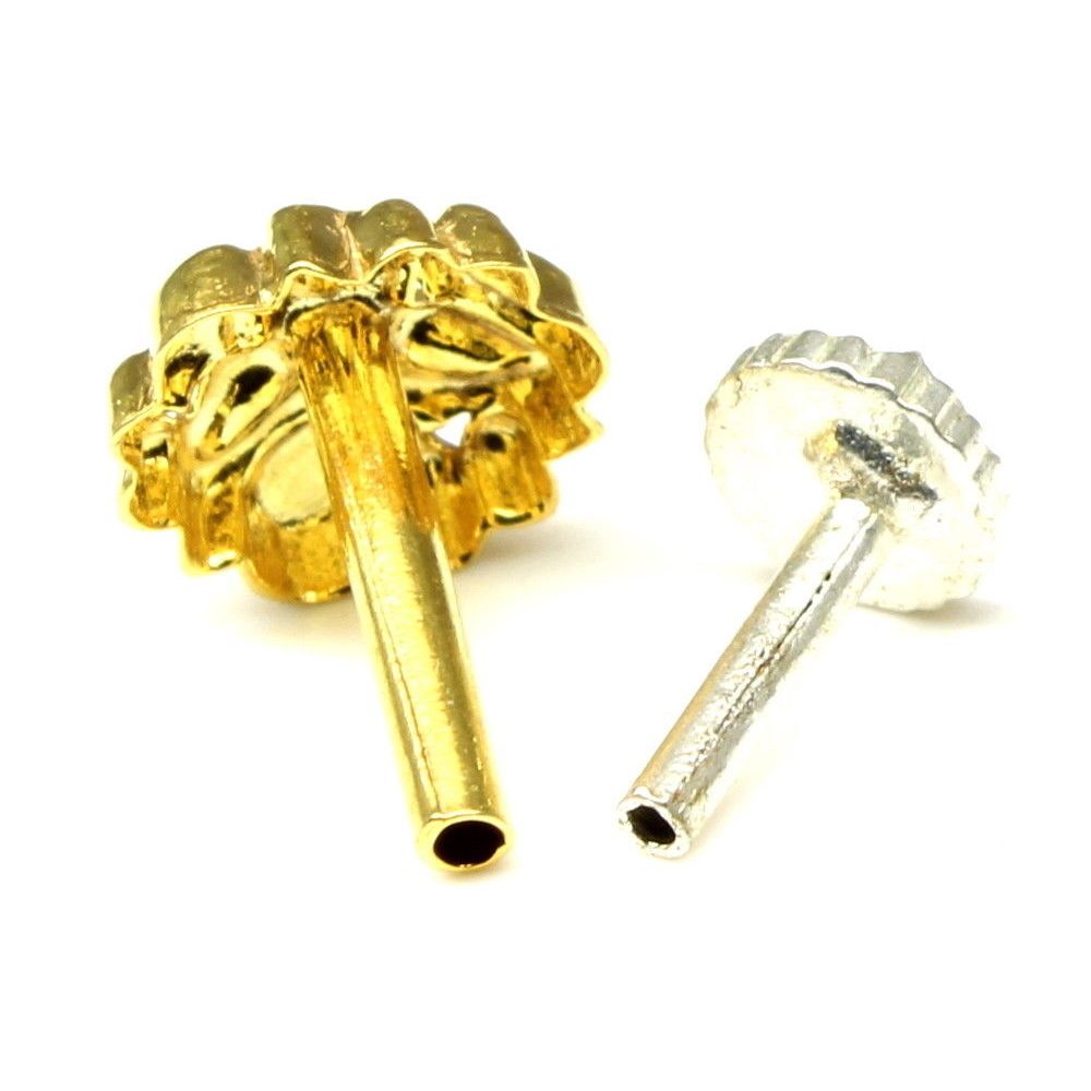 Traditional Gold plated Push Pin nose stud 18g