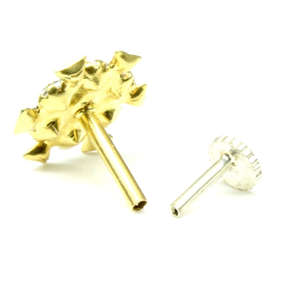 14K Yellow Gold Style Piercing Push Pin nose ring 18g