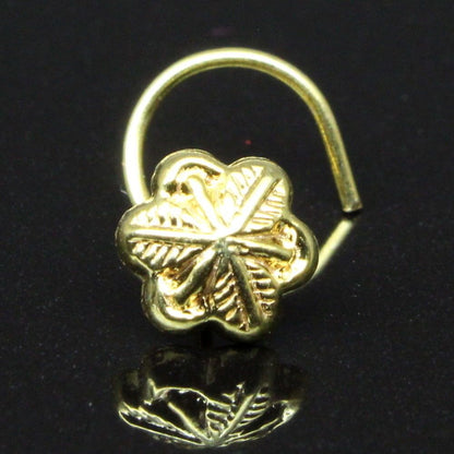 Ethnic gold plated nose stud l bend nose pin