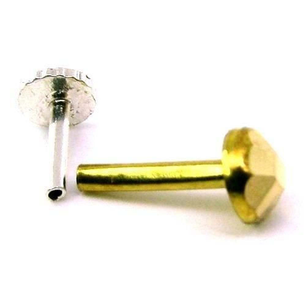  Nose stud Pin Solid Real 14k Yellow Gold With push pin