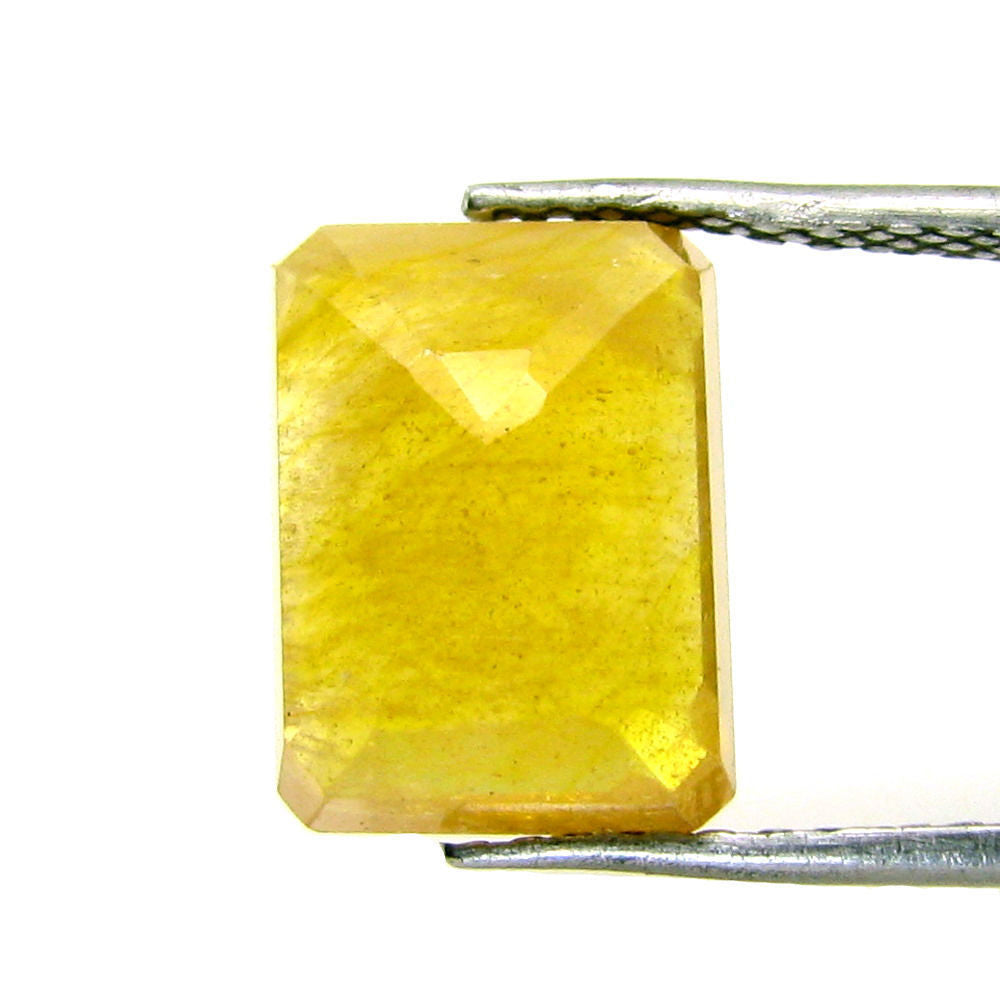 7.6Ct Natural Yellow Sapphire (Pukhraj) Rectangle Cut Gemstone for Jupitor Guru